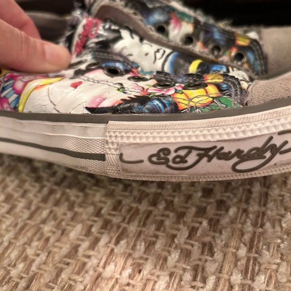 Ed Hardy Colorful Tattoo Slip On Sneakers Women Sz 5 Shoes Low Tops Y2K Grunge - Picture 3 of 10